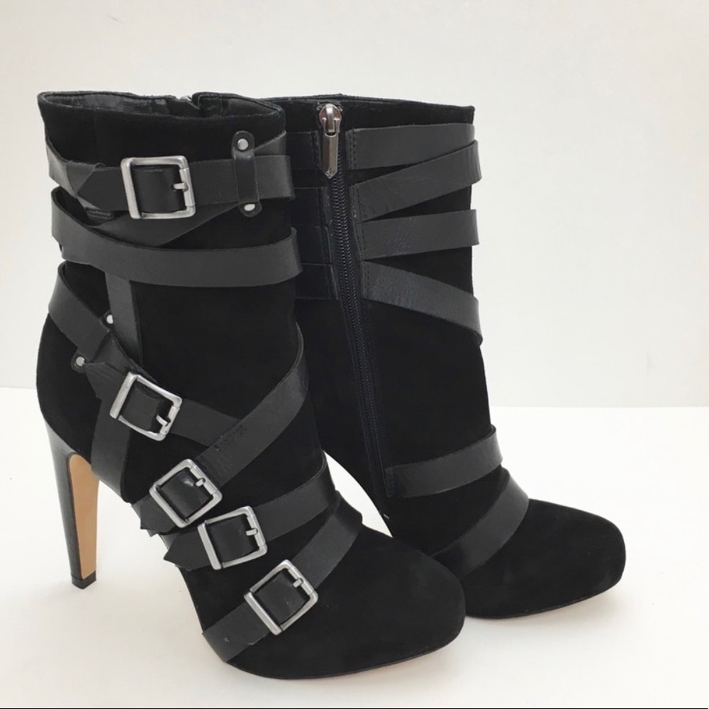 Sam Edelman Black Suede Belt Ankle Boots